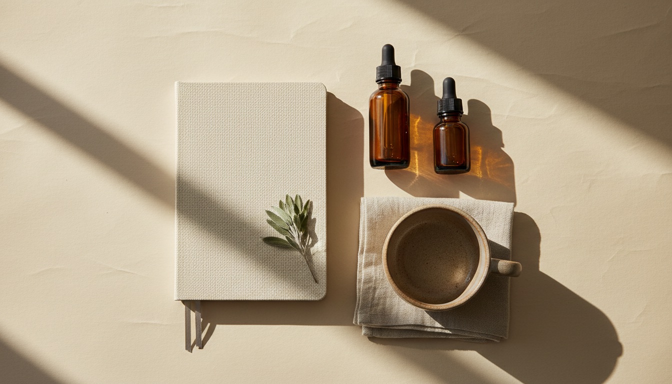 Client handbook lives on the kitchen counter, next to the dropper bottle and the morning mug.